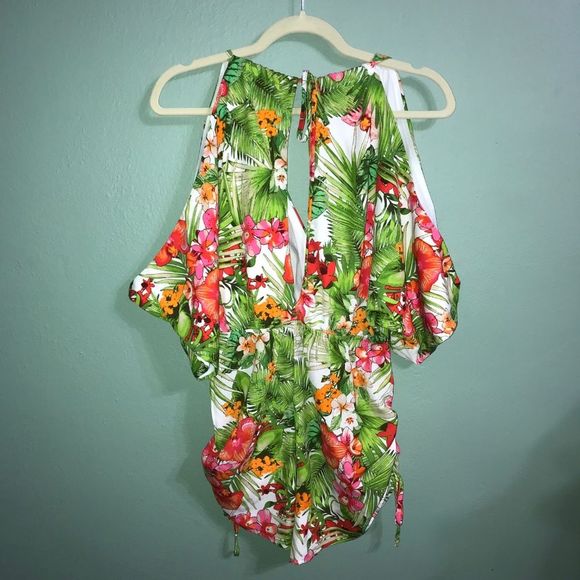 Gianni Bini Palm Floral Print Cold Shoulder Romper - Picture 4 of 8